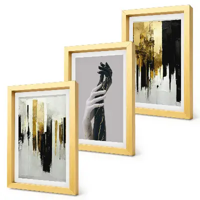 Photo frame wall gallery set with abstract painting patterns and two hands design