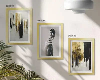 Photo frame wall gallery set with abstract painting patterns and two hands design