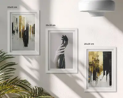 Photo frame wall gallery set with abstract painting patterns and two hands design