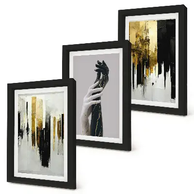 Photo frame wall gallery set with abstract painting patterns and two hands design