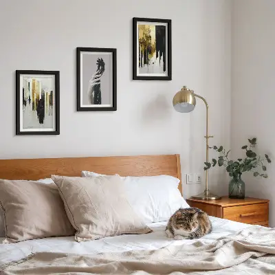 Photo frame wall gallery set with abstract painting patterns and two hands design
