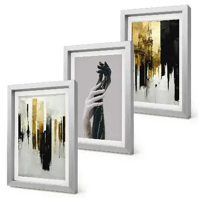 Photo frame wall gallery set with abstract painting patterns and two hands design