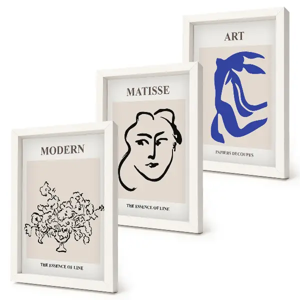 Henri Matisse style minimalist abstract poster triptych framed set of three