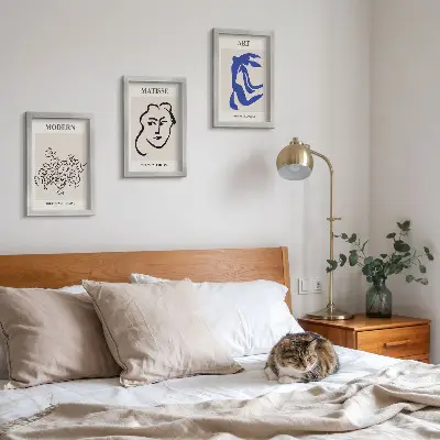 Framed triptych Abstract posters in the minimalist style of Henri Matisse