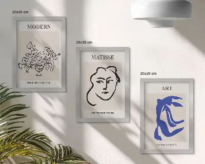 Henri Matisse style minimalist abstract poster triptych framed set of three