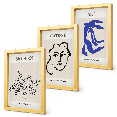 Henri Matisse style minimalist abstract poster triptych framed set of three