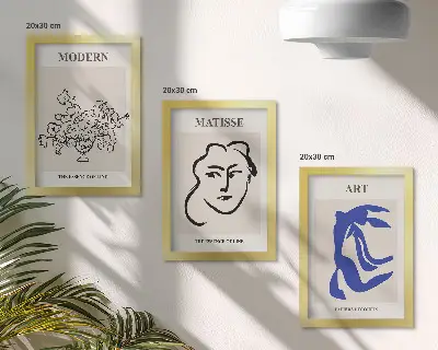 Henri Matisse style minimalist abstract poster triptych framed set of three