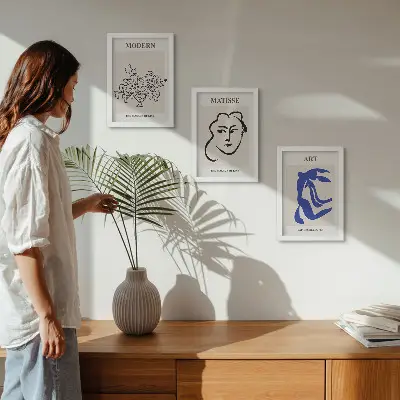 Framed triptych Abstract posters in the minimalist style of Henri Matisse