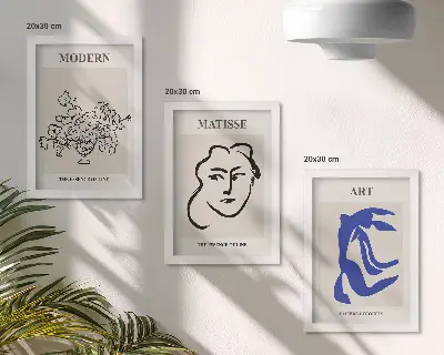 Henri Matisse style minimalist abstract poster triptych framed set of three