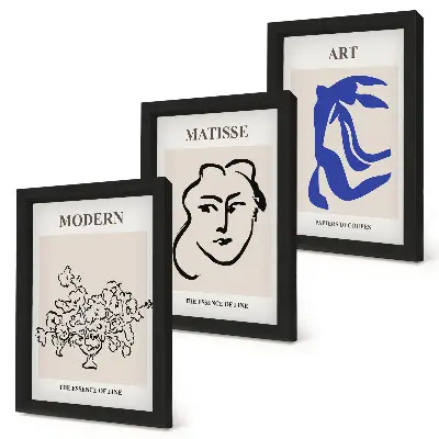 Henri Matisse style minimalist abstract poster triptych framed set of three