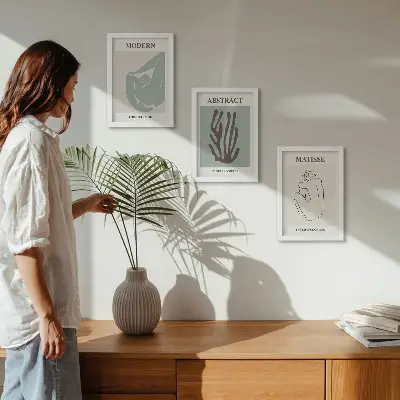 Photo frame wall with stylish abstract prints by Henri Matisse