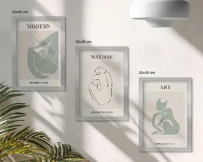 Abstract figures in pastel shades by Henri Matisse framed triptych