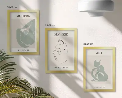 Abstract figures in pastel shades by Henri Matisse framed triptych