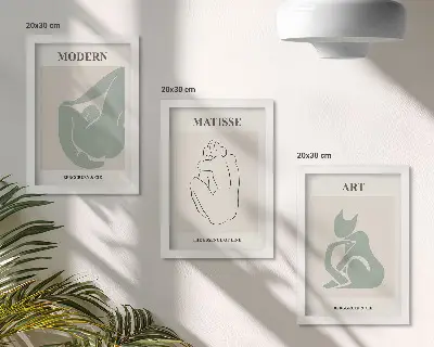 Abstract figures in pastel shades by Henri Matisse framed triptych