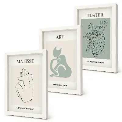 Photo frame wall with Henri Matisse posters in shades of beige and green