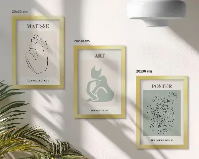 Photo frame wall with Henri Matisse posters in shades of beige and green