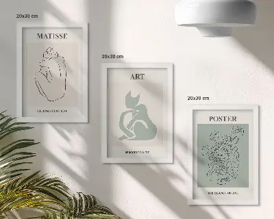 Photo frame wall with Henri Matisse posters in shades of beige and green