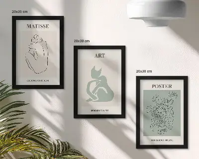 Photo frame wall with Henri Matisse posters in shades of beige and green