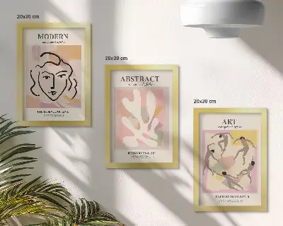 Framed triptych Stylish portraits and abstract forms in pastel colors