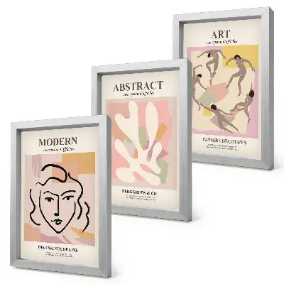 Framed triptych Stylish portraits and abstract forms in pastel colors