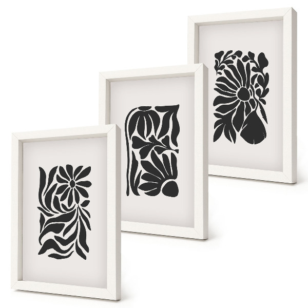 3-piece wall art set Abstract plant patterns in shades of black