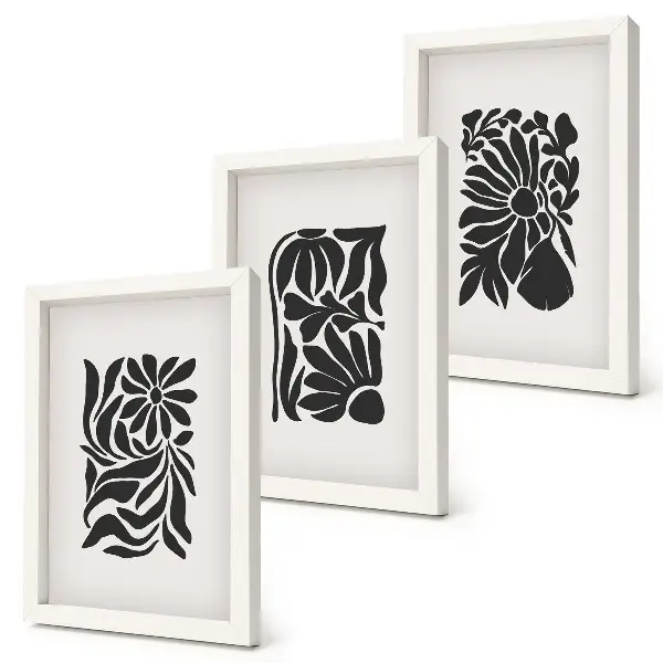 3-piece wall art set featuring abstract plant patterns in shades of black