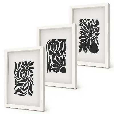 3-piece wall art set featuring abstract plant patterns in shades of black