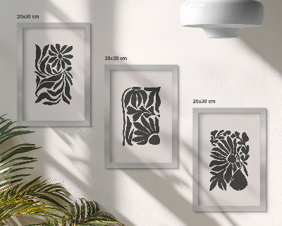 3-piece wall art set Abstract plant patterns in shades of black