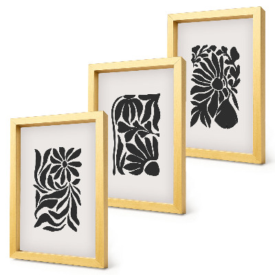 3-piece wall art set Abstract plant patterns in shades of black