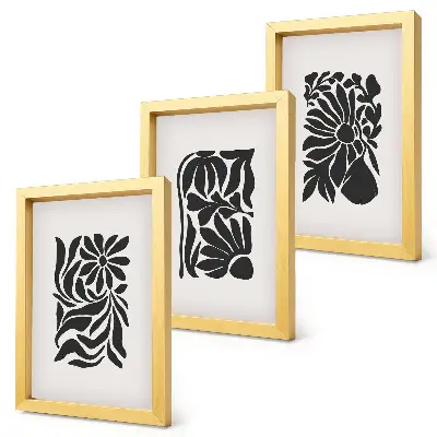 3-piece wall art set featuring abstract plant patterns in shades of black