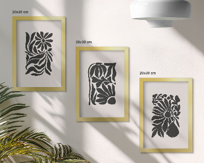 3-piece wall art set Abstract plant patterns in shades of black