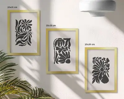 3-piece wall art set featuring abstract plant patterns in shades of black