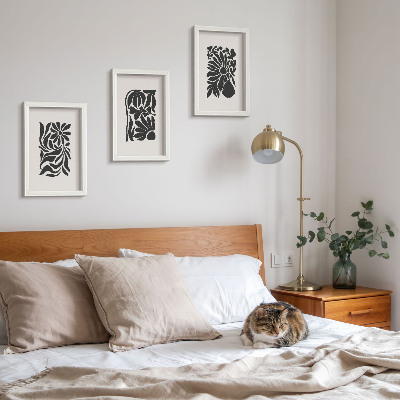 3-piece wall art set Abstract plant patterns in shades of black