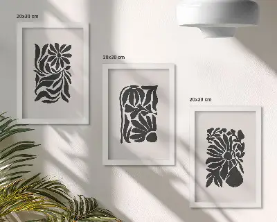 3-piece wall art set featuring abstract plant patterns in shades of black