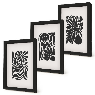 3-piece wall art set Abstract plant patterns in shades of black