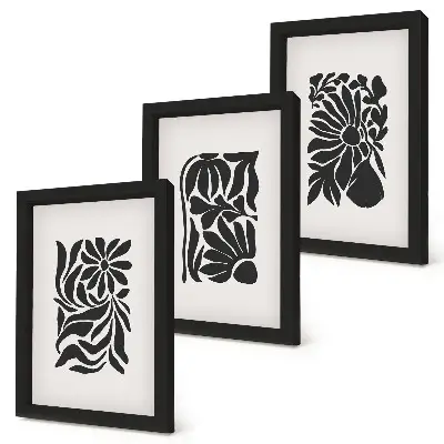 3-piece wall art set featuring abstract plant patterns in shades of black