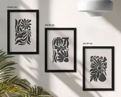 3-piece wall art set featuring abstract plant patterns in shades of black