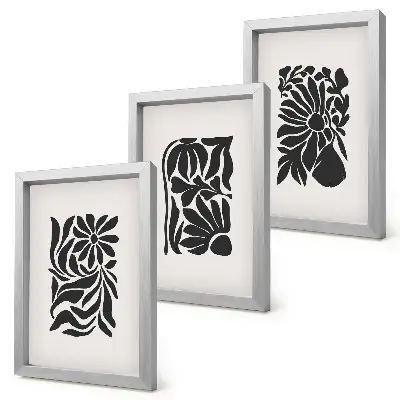 3-piece wall art set featuring abstract plant patterns in shades of black