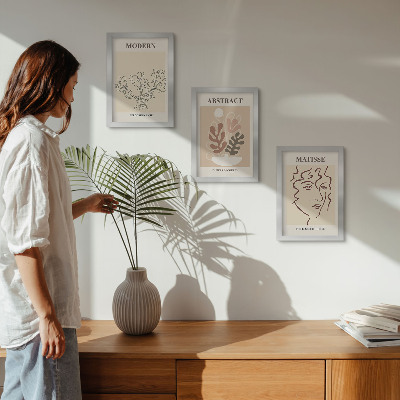 Framed triptych Plant motifs and lines in a modern style