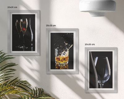 3-piece wall art set Glasses of wine and whiskey on a black background