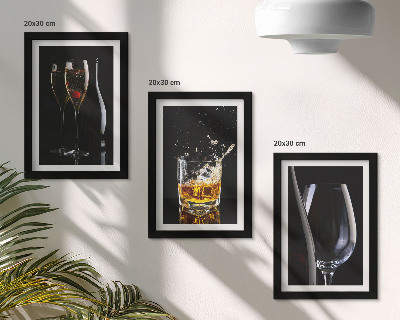 3-piece wall art set Glasses of wine and whiskey on a black background