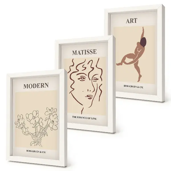 Framed triptych Stylish graphics with flowers, faces, and human figures