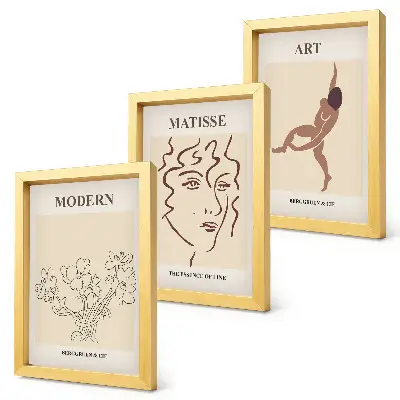 Framed triptych Stylish graphics with flowers, faces, and human figures