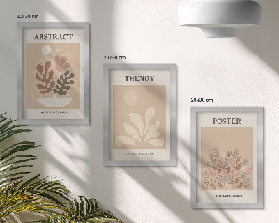 3-piece wall art set Plant motifs in shades of beige and brown posters