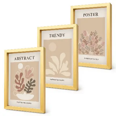 3-piece wall art set plant motifs in shades of beige and brown