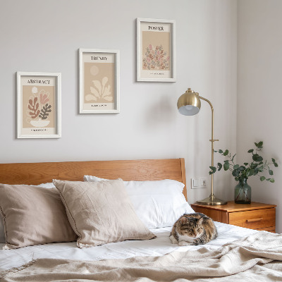 3-piece wall art set Plant motifs in shades of beige and brown posters
