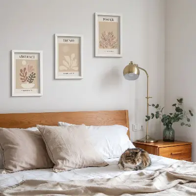 3-piece wall art set plant motifs in shades of beige and brown