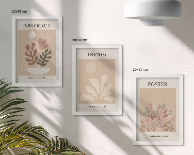 3-piece wall art set Plant motifs in shades of beige and brown posters