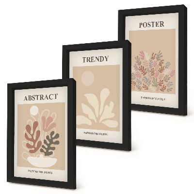3-piece wall art set Plant motifs in shades of beige and brown posters