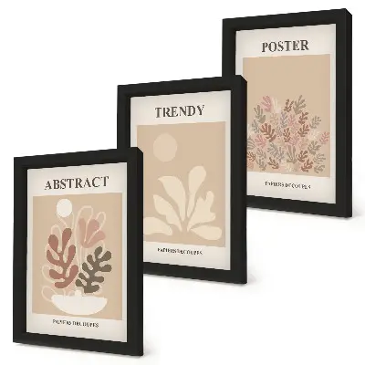 3-piece wall art set plant motifs in shades of beige and brown